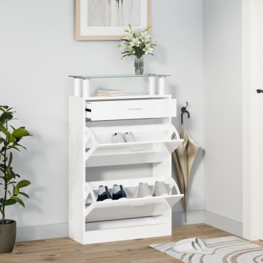 vidaXL Παπουτσοθήκη Γυαλιστερό Λευκό 63x24x104cm Επεξεργασμένο Ξύλο