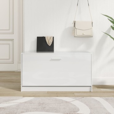 vidaXL Παπουτσοθήκη Γυαλιστερό Λευκό 80x24x45cm Επεξεργασμένο Ξύλο