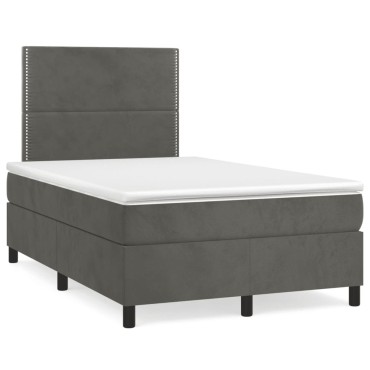 vidaXL Κρεβάτι Boxspring με Στρώμα Σκούρο Γκρι 120x190 εκ. Βελούδινο
