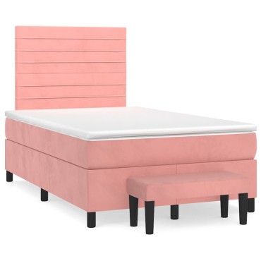 vidaXL Κρεβάτι Boxspring με Στρώμα Ροζ 120x190 εκ. Βελούδινο