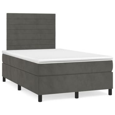 vidaXL Κρεβάτι Boxspring με Στρώμα Σκούρο Γκρι 120x190 εκ. Βελούδινο