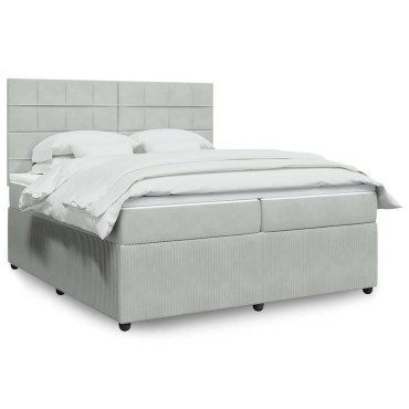 vidaXL Κρεβάτι Boxspring με Στρώμα Ανοιχτό Γκρι 200x200 εκ. Βελούδινο