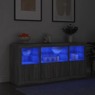 vidaXL Μπουφές με LED Γκρι Sonoma 142,5x37x67cm 1 τεμ.