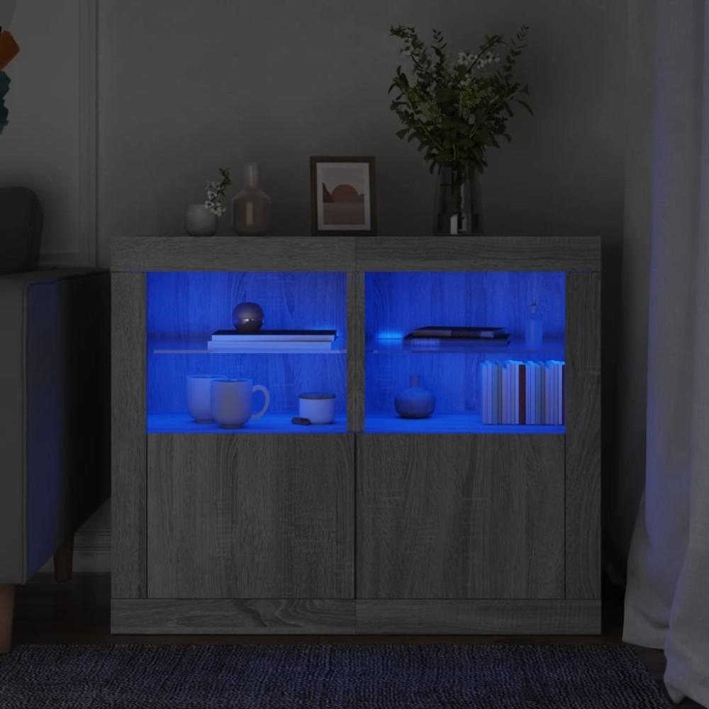 vidaXL Ντουλάπια με Φώτα LED 2 τεμ. Γκρι Sonoma από Επεξεργασμένο Ξύλο 41x37x67cm