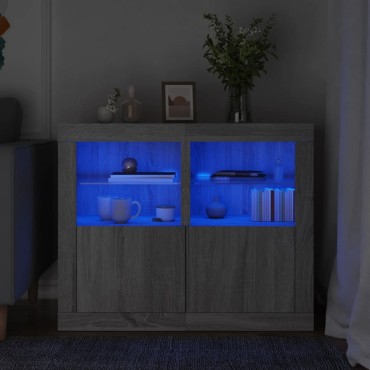 vidaXL Ντουλάπια με Φώτα LED 2 τεμ. Γκρι Sonoma από Επεξεργασμένο Ξύλο 41x37x67cm