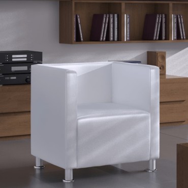 vidaXL Πολυθρόνα Cube Λευκή από Συνθετικό Δέρμα 69x56x71cm 1 τεμ.