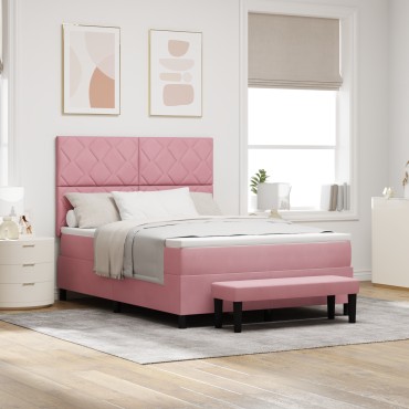 vidaXL Κρεβάτι με Ελατήριο και Στρώμα Ροζ 140x200 cm Βελουτέ