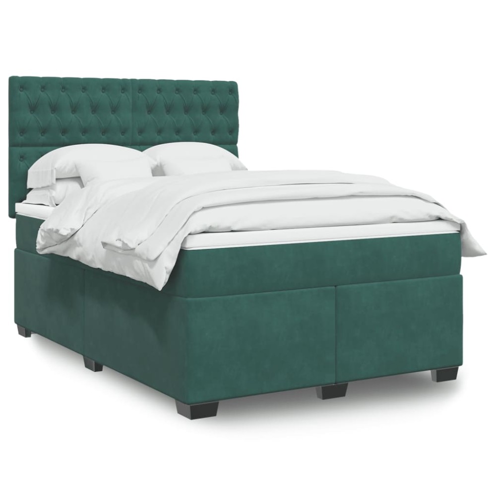 vidaXL Κρεβάτι Boxspring με Στρώμα Σκούρο Πράσινο 140x200εκ. Βελούδινο