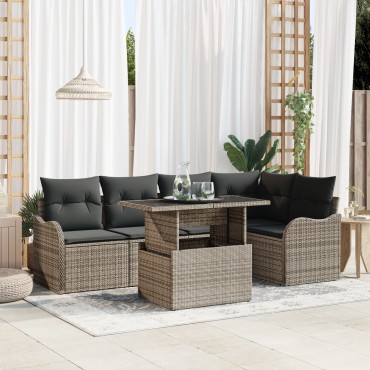 vidaXL Σετ Καναπέ Κήπου 6 τεμ. Γκρι Πολυ Ρατάν 121x62x85cm  Γωνιακός