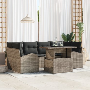 vidaXL Σετ Καναπέ Κήπου 7 τεμ. Γκρι Πολυ Ρατάν 234x124x85cm  Γωνιακός
