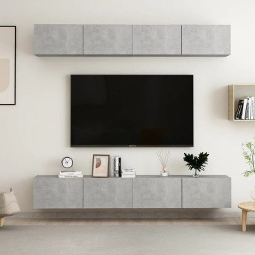 vidaXL Έπιπλα Τηλεόρασης 4 τεμ. Γκρι Σκυρ. 100x30x30cm από Επεξ. Ξύλο