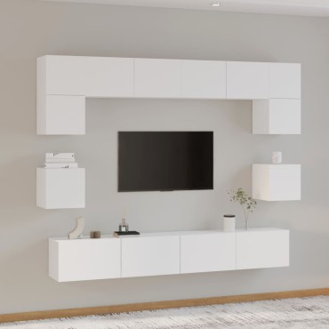 vidaXL Σετ Επίπλου Τηλεόρασης 8 Τεμαχίων Λευκό από Επεξεργασμένο Ξύλο
