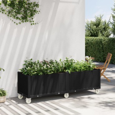 vidaXL Ζαρντινιέρα Κήπου με Ροδάκια Μαύρο 160x50x54 εκ. Πολυπροπυλένιο