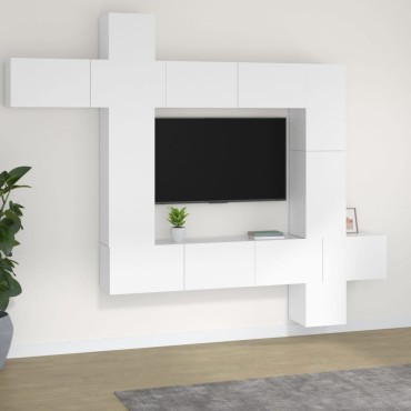 vidaXL Σετ Επίπλου Τηλεόρασης 9 Τεμαχίων Λευκό από Επεξεργασμένο Ξύλο