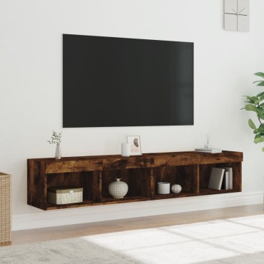 vidaXL Έπιπλα Τηλεόρασης με LED 2 τεμ. Καπνιστή Δρυς 80x30x30cm