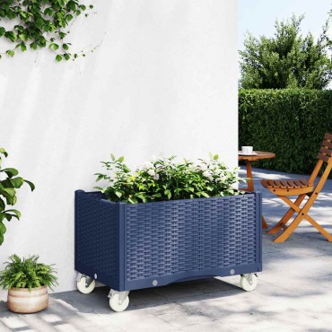 vidaXL Ζαρντινιέρα Κήπου με Ροδάκια Μπλε Γκρι 80x50x54 εκ. Πολυπροπυλένιο