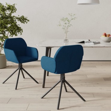 vidaXL Καρέκλες Τραπεζαρίας Περιστρεφόμενες 2 τεμ. Μπλε Βελούδινες 54x58,5x79,5cm