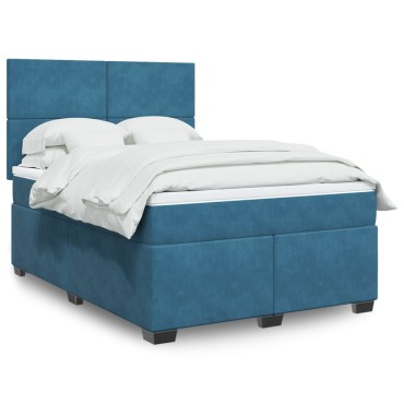 vidaXL Κρεβάτι Boxspring με Στρώμα Μπλε 140x200 εκ. Βελούδινο