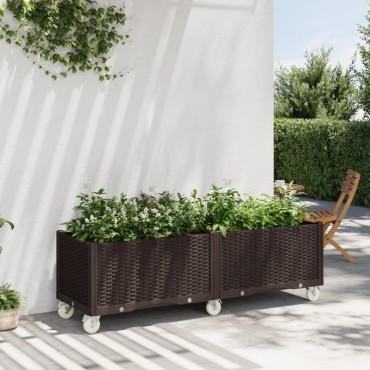 vidaXL Ζαρντινιέρα Κήπου με Ροδάκια Καφέ 160x50x54 εκ. Πολυπροπυλένιο