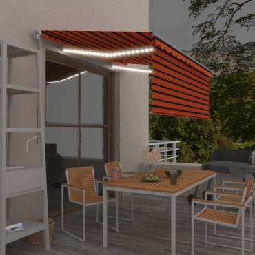 vidaXL Τέντα Συρόμενη Χειρ. Στόρι Σκίασης/LED Πορτοκαλί/Καφέ 3,5x2,5μ