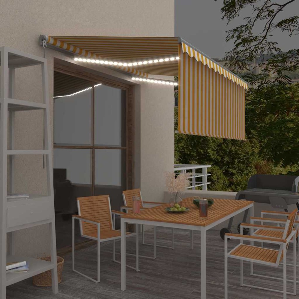 vidaXL Τέντα Συρόμενη Χειροκ. με Σκίαστρο&LED Κίτρινο/Λευκό 3,5x2,5 μ.
