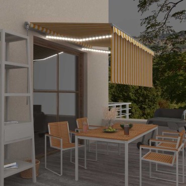 vidaXL Τέντα Συρόμενη Χειροκ. με Σκίαστρο&LED Κίτρινο/Λευκό 3,5x2,5 μ.