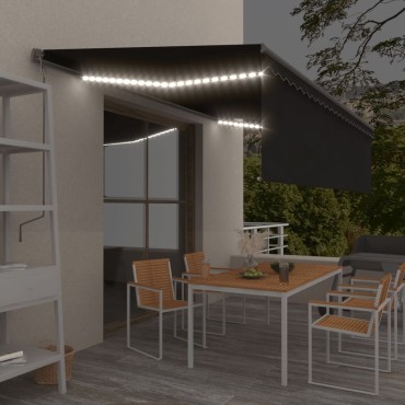 vidaXL Τέντα Αυτόματη με Σκίαστρο/LED/Αισθητήρα Ανέμου Ανθρακί 5x3 μ.