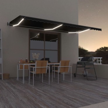 vidaXL Τέντα Αυτόματη με LED & Αισθητήρα Ανέμου Ανθρακί 600 x 350 εκ.