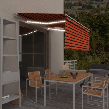 vidaXL Τέντα Συρόμενη Χειρ. Στόρι Σκίασης/LED Πορτοκαλί/Καφέ 3,5x2,5μ