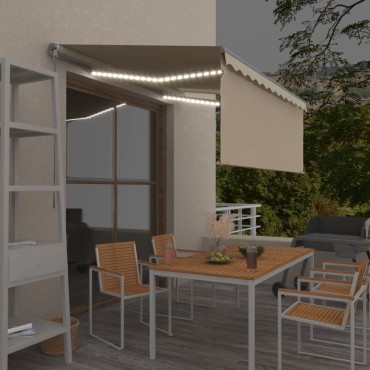 vidaXL Τέντα Συρόμενη Χειροκίνητη με Σκίαστρο & LED Κρεμ 3 x 2,5 μ.
