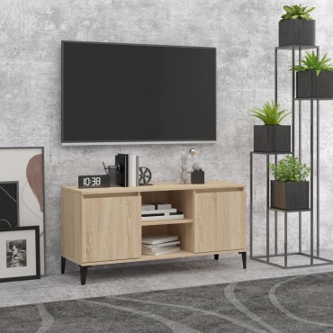 vidaXL Έπιπλο Τηλεόρασης Καπνιστή Δρυς 103,5x35x50cm Μεταλλικά Πόδια