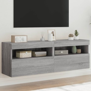 vidaXL Έπιπλα Τοίχου Τηλ. με LED 2 τεμ. Γκρι Sonoma 60x30x40cm