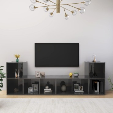 vidaXL Έπιπλα Τηλεόρασης 4 τεμ. Γυαλ. Γκρι 72x35x36,5cm Επεξ. Ξύλο