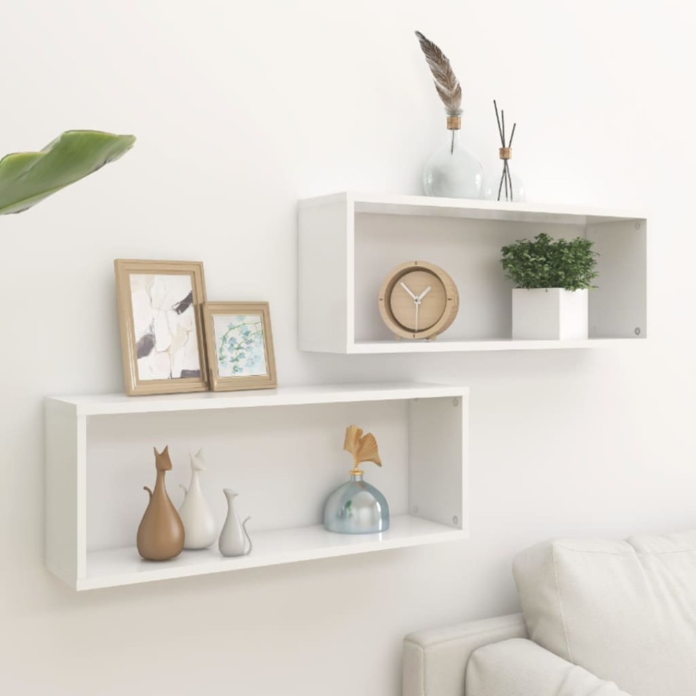 vidaXL Ράφια Κύβοι Τοίχου 2 τεμ. Λευκά 60x15x23cm από Επεξ. Ξύλο