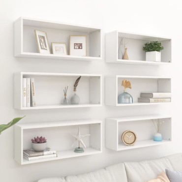vidaXL Ράφια Κύβοι Τοίχου 6 τεμ. Λευκά 60x15x23cm από Επεξ. Ξύλο