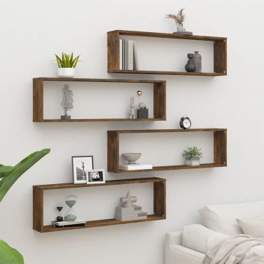 vidaXL Ραφιέρες Τοίχου Κύβοι 4 τεμ. Καπν. Δρυς 100x15x30cm Επεξ. Ξύλο