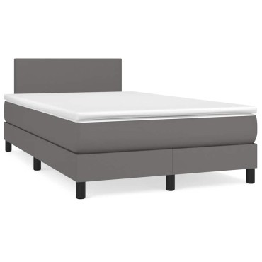 vidaXL Κρεβάτι Boxspring με Στρώμα & LED Γκρι 120x190 εκ. Συνθ. Δέρμα