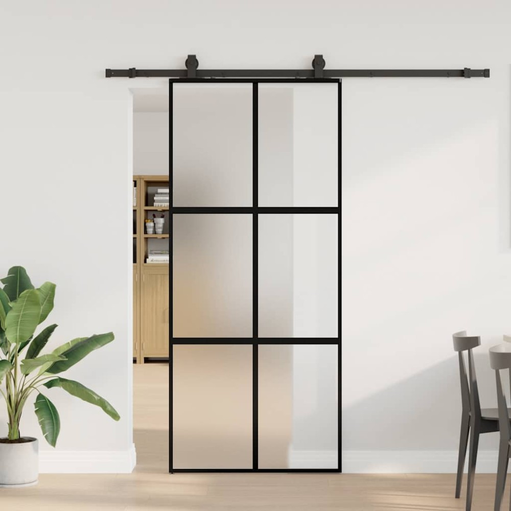 vidaXL Συρόμενη πόρτα με σετ υλικού Μαύρο 90x205 cm γυαλί μετριασμένο