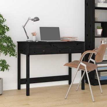 vidaXL Γραφείο με Συρτάρια Μαύρο 100x50x78cm από Μασίφ Ξύλο Πεύκου 1 τεμ.