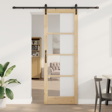 Συρόμενη Πόρτα vidaXL με Σετ Υλικών 'ORKDAL'83x232 cm, Εσωτερική Πόρτα vidaXL με Γυαλί 'ORKDAL'83x232x4 cm από Μασίφ Ξύλο Πεύκου