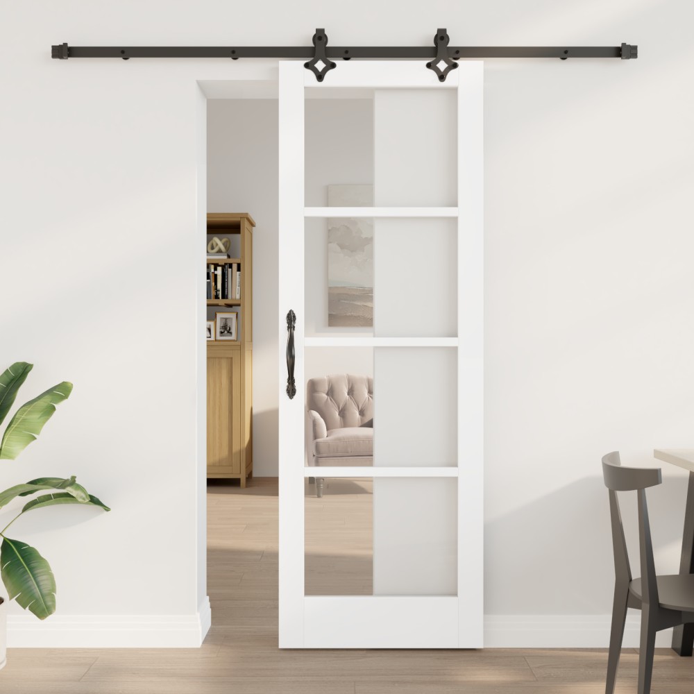 Συρόμενη Πόρτα vidaXL με Σετ Υλικών Λευκή 73.5x211 cm Συμπαγές Ξύλο Πεύκου, Εσωτερική Πόρτα vidaXL με Γυαλί 'ORKDAL' Λευκή 73.5x211x4 cm