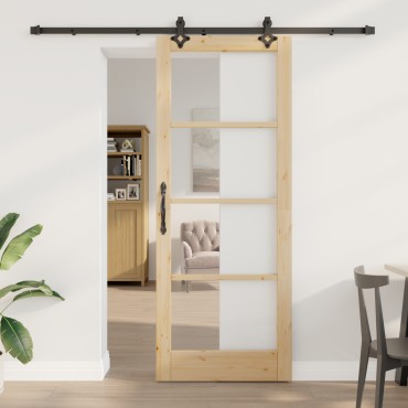 Συρόμενη Πόρτα vidaXL με Σετ Υλικών 83x211 cm Συμπαγές Ξύλο Πεύκου, Εσωτερική Πόρτα vidaXL με Γυαλί 'ORKDAL'83x211x4 cm Συμπαγές Ξύλο Πεύκου