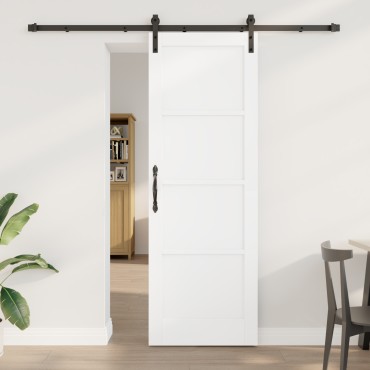 vidaXL Συρόμενη Πόρτα με Σετ Υλικών Λευκή 73,5x211 εκ. Συμπαγές Ξύλο Πεύκου