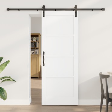 vidaXL Συρόμενη Πόρτα με Σετ Εξαρτημάτων Λευκή 78x202 εκ. Στερεό Ξύλο Πεύκου