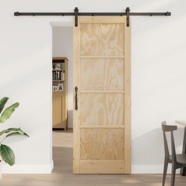 vidaXL Συρόμενη Πόρτα με Σετ Εξαρτημάτων 78x211 εκ. Συμπαγές Ξύλο Πεύκου