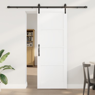 vidaXL Συρόμενη Πόρτα με Σετ Εξαρτημάτων Λευκή 78x211 εκ. Συμπαγές Ξύλο Πεύκο