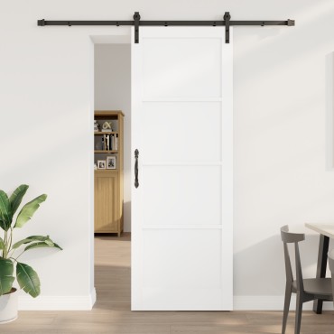 vidaXL Συρόμενη Πόρτα με Σετ Υλικών Λευκή 83x232 εκ. Συμπαγές Ξύλο Πεύκου
