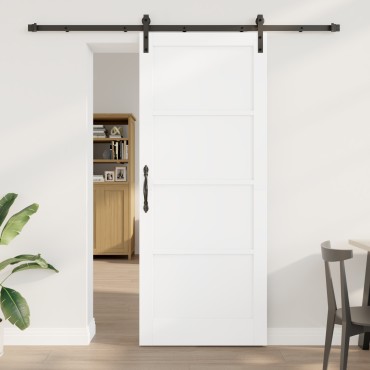vidaXL Συρόμενη Πόρτα με Σετ Εξαρτημάτων Λευκή 86x211 cm Στερεό Ξύλο Πεύκου