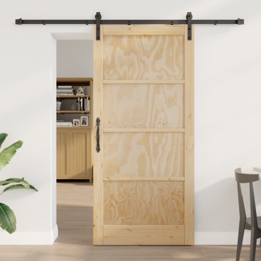 vidaXL Συρόμενη πόρτα με σετ εξαρτημάτων 93x202 εκ. Στερεό ξύλο πεύκου