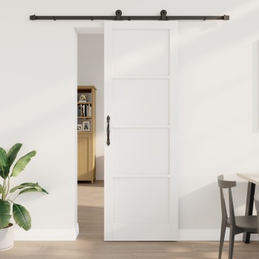 vidaXL Συρόμενη Πόρτα με Σετ Εξαρτημάτων 'ORKDAL' Λευκή Μασίφ Ξύλο Πεύκου